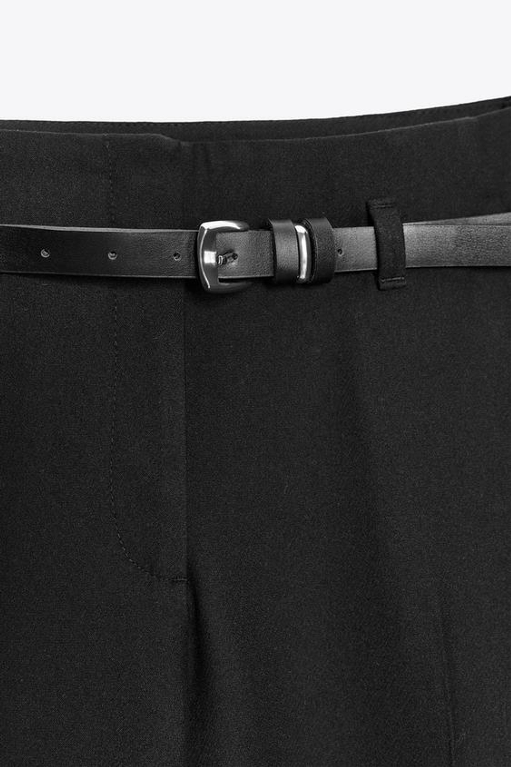 ZARA БРЮКИ С ОТВОРОТАМИ И РЕМНЕМ, ЧЕРНЫЙ