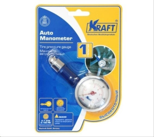 Манометр шинный 7 Атм. в метал. корпусе в блистере (KRAFT)