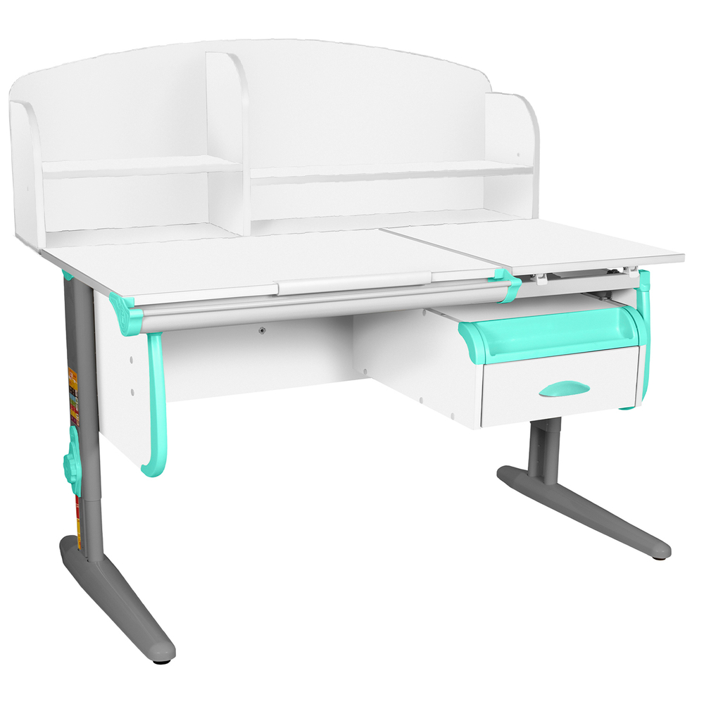 Растущая парта Дэми СУТ 25 с задней полкой СУТ.34.390 и навесной тумбой (1200×880 мм)