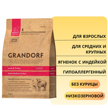 Grandorf Сухой корм для собак средних и крупных пород Ягненок и Индейка