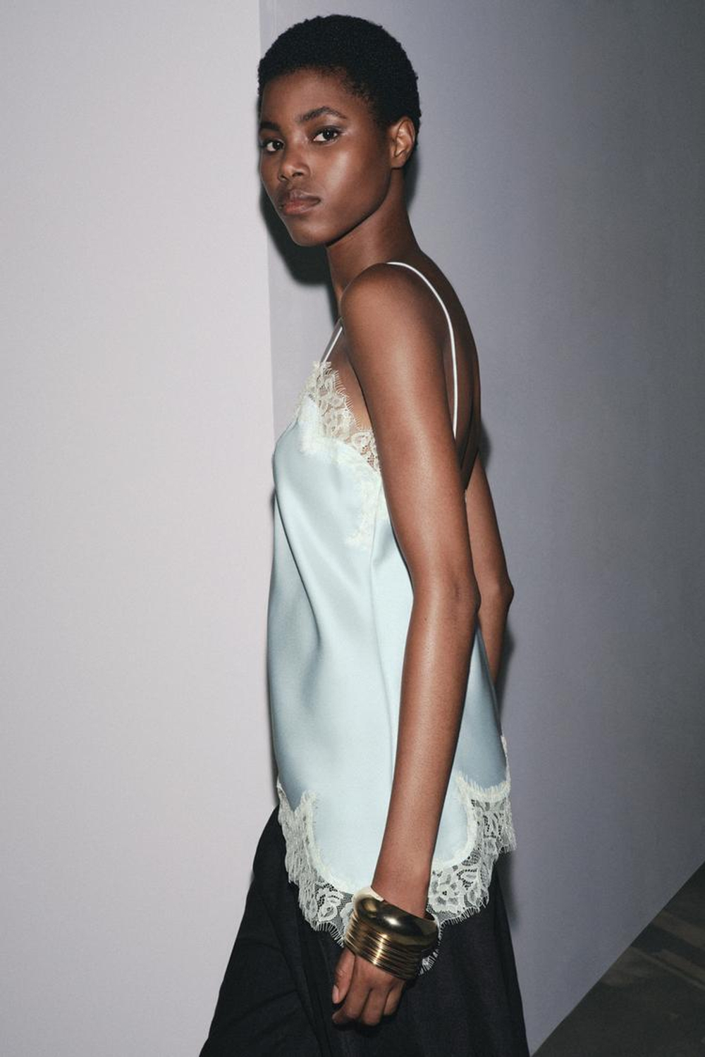 ZARA ТОП В БЕЛЬЕВОМ СТИЛЕ С КРУЖЕВОМ — ZW COLLECTION, НЕБЕСНО-ГОЛУБОЙ