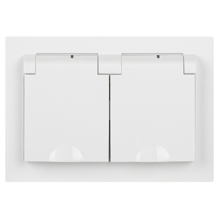 Розетка Intro Accent 6-210-01 двойная с заземлением 2х2P+E Schuko с крышками штор. 16А-250В IP44 СУ AL/CU белый