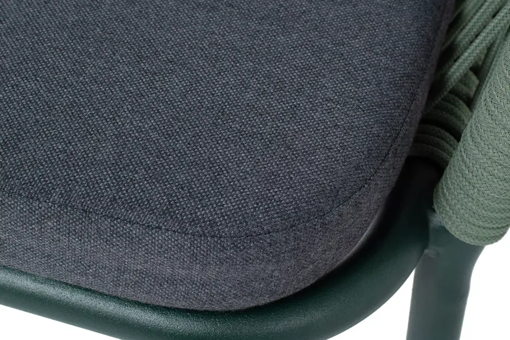 "Марсель" стул плетеный из роупа, каркас алюминий RAL6036 муар, роуп зеленый (4204) круглый tex, ткань темно-серая 027