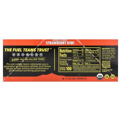 Honey Stinger, гель с кофеином, клубника и киви, 24 пакетика по 31 г (1,1 унции)