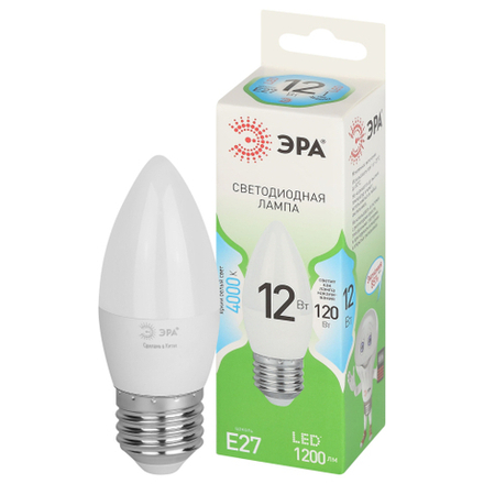 Лампочка светодиодная ЭРА GREEN LINE LED B35-12W-840-E27 GL E27 12 Вт свеча яркий белый свет
