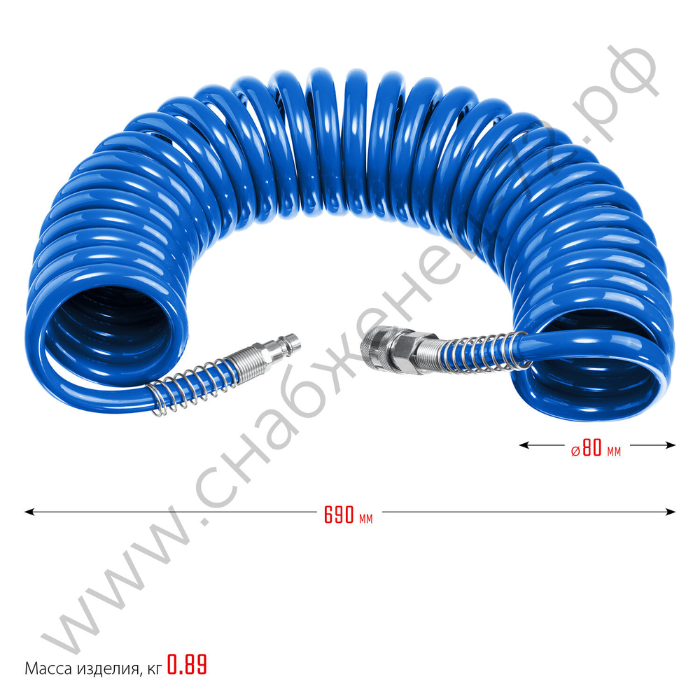 ЗУБР 10 м, 8 х 12 мм, 15 бар, воздушный спиральный шланг с фитингами рапид, Профессионал (6472-10)