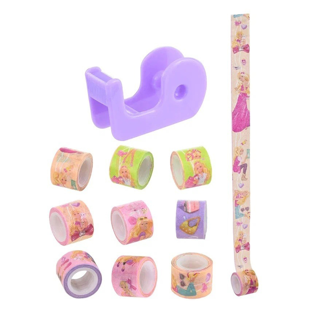 Клейкая лента (скотч) декоративная Basir с диспенсером, серия "Модница", подарочный набор: 9 скотчей + 1 диспенсер