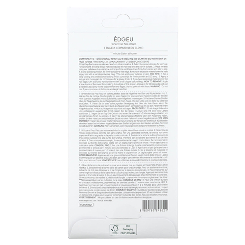 Edgeu, Гелевые обертывания для ногтей Perfect, ENA 232, леопардовый неоновый свет, набор из 19 предметов