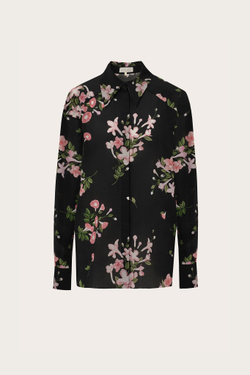 БЛУЗА ИЗ ЧЕРНОГО ШЕЛКА С АВТОРСКИМ ПРИНТОМ