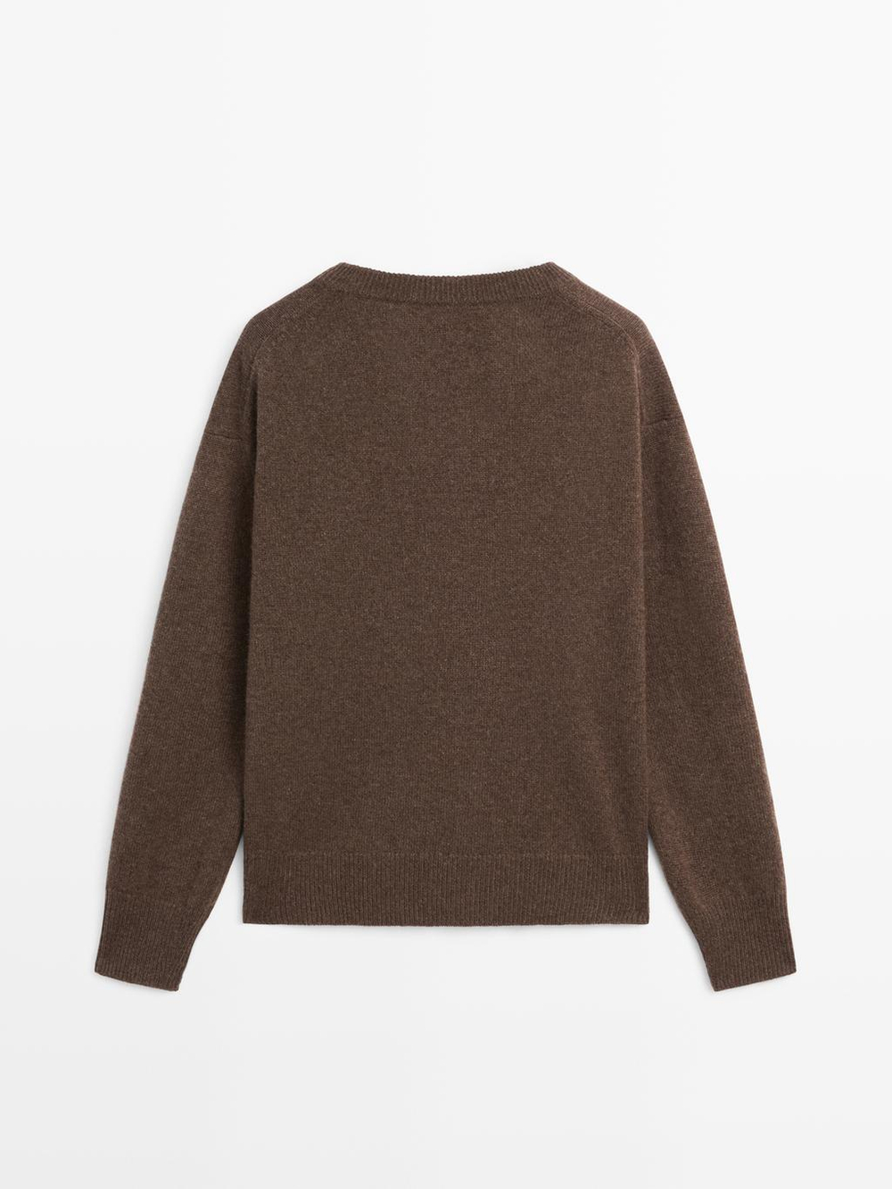 Massimo Dutti Свитер из 100% кашемира с V-образным вырезом, коричневый