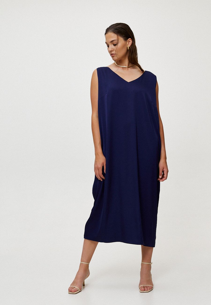 Платье-комбинация двухслойное, на широких бретелях, синий