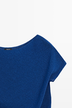 Massimo Dutti Асимметричная футболка из смесового льна с короткими рукавами, светло-синий