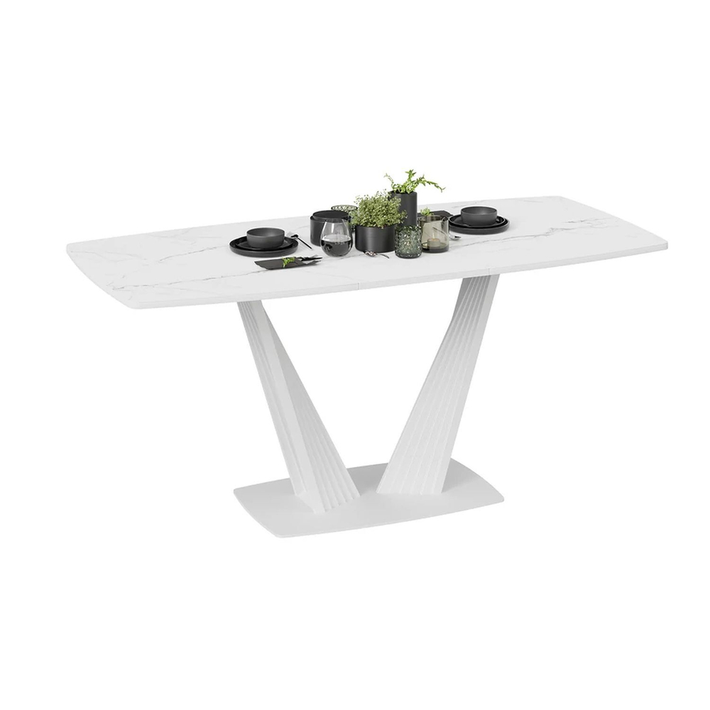 Стол раздвижной Фабио Белый матовый, Стекло матовое белый мрамор 130х80х75 см
