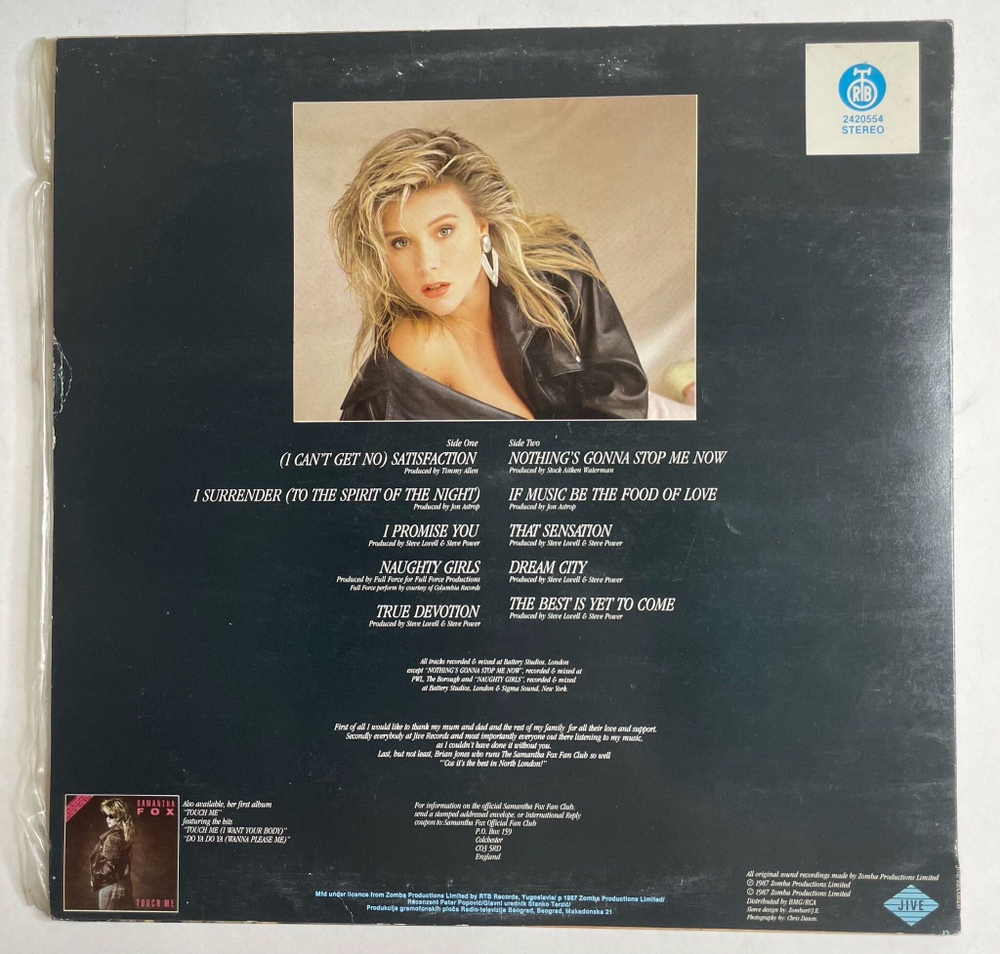 Винтажная виниловая пластинка LP Samantha Fox (Югославия 1987)