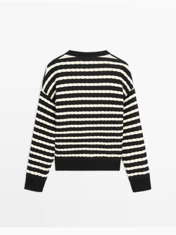 Massimo Dutti Кардиган из 100% хлопка в морском стиле, темно-синий