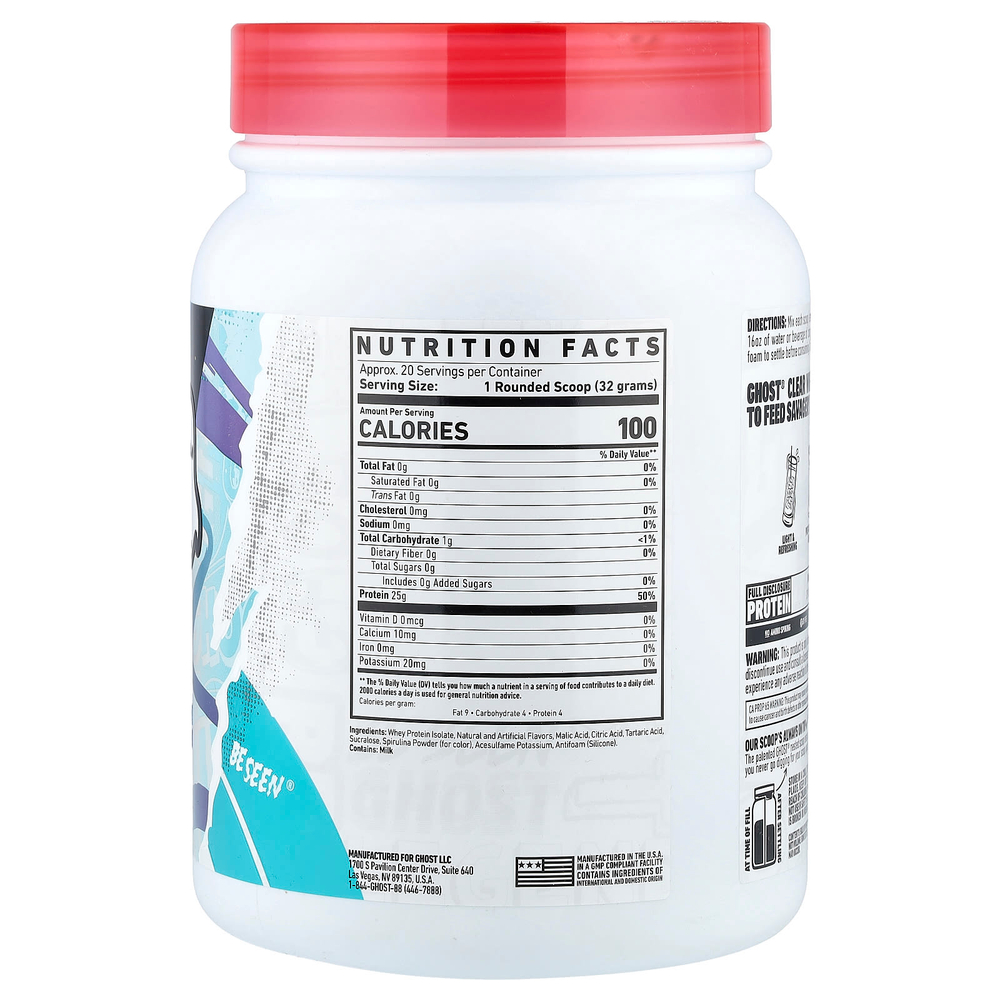 Ghost, Whey, чистый изолят протеина, со вкусом голубой малины, 640 г (1,4 фунта)