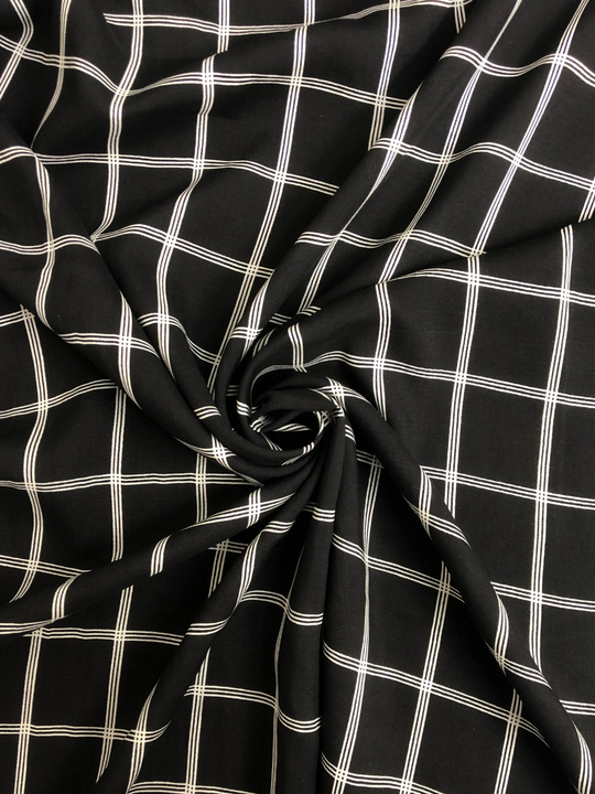 Штапель принт клетка белая на черном BST3342 D03C1