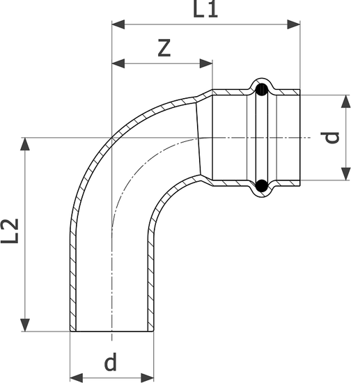 Отвод-угол 90° пресс Viega Profipress 22 мм однораструбный с SC-Contur (серия 2416.1)