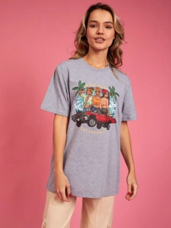 Футболка серая оверсайз с принтом