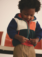 Куртка флисовая с капюшоном для мальчика Next B30-764, Синий, Молочный