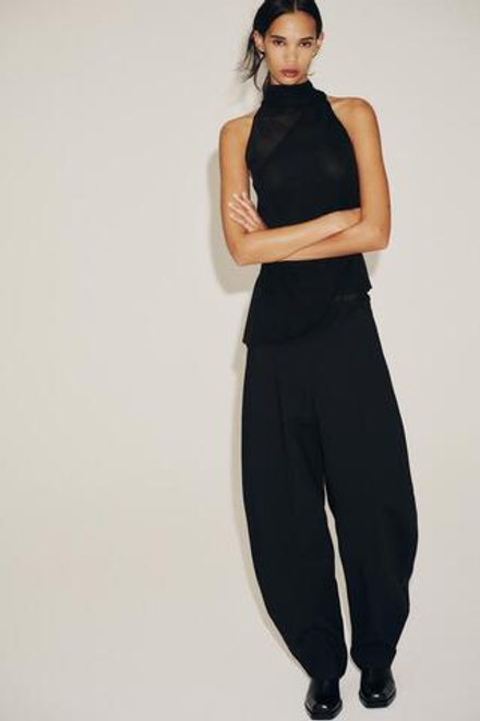 ZARA БРЮКИ-БАНАНЫ С ВЫСОКОЙ ПОСАДКОЙ, ЧЕРНЫЙ
