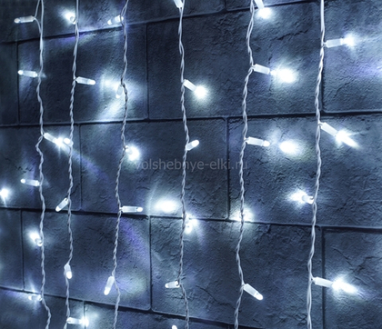 Светодиодный Занавес 2 x 1.5 м, белый без мерцания, 300 LED, белый провод ПВХ, IP65, 220 В, ALEDUS