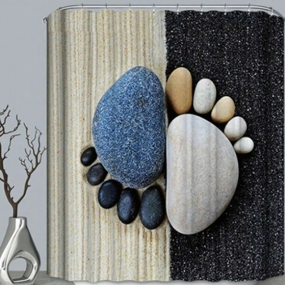 Штора для ванной комнаты Фотопринт 180*200 "СЛЕДЫ из КАМНЕЙ" с кольцами Z-001/1