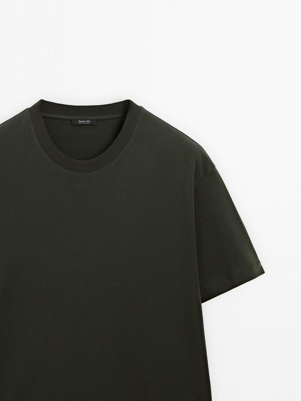 Massimo Dutti Хлопковая футболка-поло с короткими рукавами, зеленый