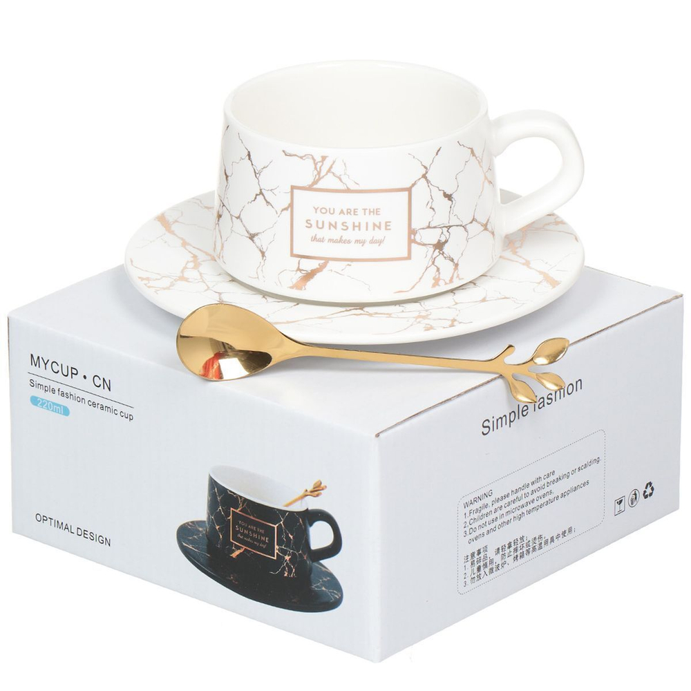 Набор чайный керам, 2 пр, 1 перс, 220 мл, Белый и черный мрамор, Y4-3201, в асс