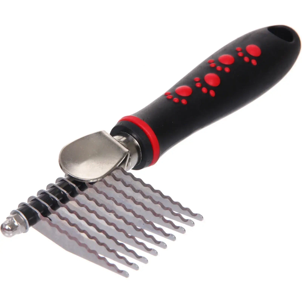 Расческа для удаления колтунов «ПРОФФ - МОЙ БРО», прорезиненная ручка, цвет красный/черный, 6*20см