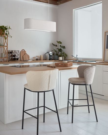 Полубарный стул Ciselia из серой ткани букле и черного металла 65 см