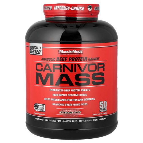 MuscleMeds, Carnivor Mass, анаболическое средство для увеличения количества белка из говядины, шоколадная помадка, 2646 г (5,83 фунта)