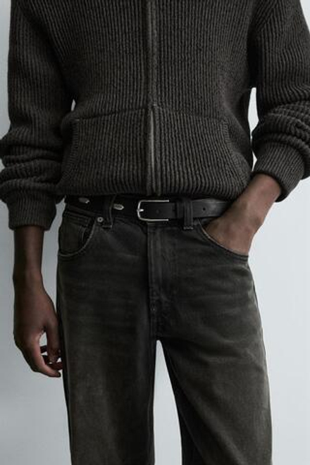 ZARA ККОЖАНЫЙ РЕМЕНЬ С ЗАКЛЕПКАМИ - LIMITED EDITION, ЧЕРНЫЙ