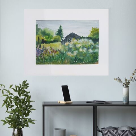 Картина авторская акварельная в паспарту 30х40 см на стену для интерьера "Заброшенный участок"