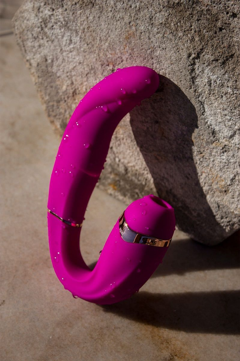 Ярко-розовый вибромассажёр зоны G с вакуумным клиторальным стимулятором My G - 17,4 см. (Цвет: ярко-розовый)