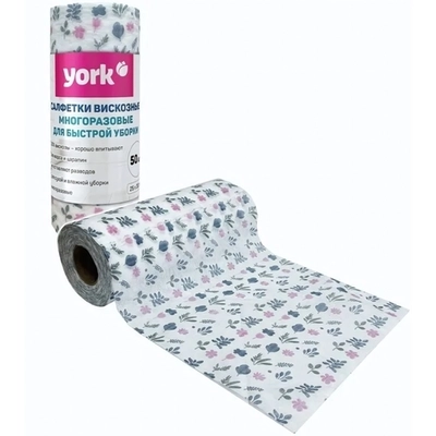 Салфетки вискозные универсальные Узор в рулоне YORK 50шт, (25см)