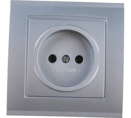 Розетка одноместная "UNIVersal" серия "Бриллиант" б/з, с/у, 16А, 220В, серебро (еврослот) (HU2334)