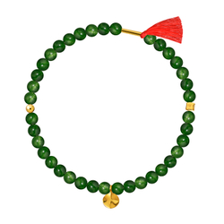 браслет из нефрита с золотым мятым листом (4 мм)