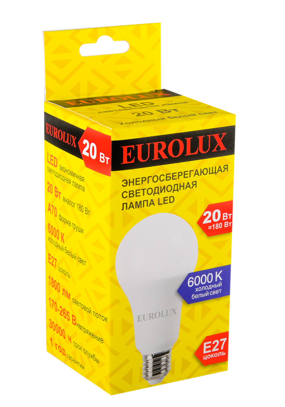 Лампа светодиодная Eurolux LL-E-A70-20W-230-6K-E27