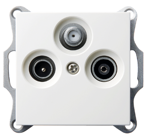 Розетка TV+FM+SAT Φ9.5mm оконечная с накладкой, цвет белый глянцевый