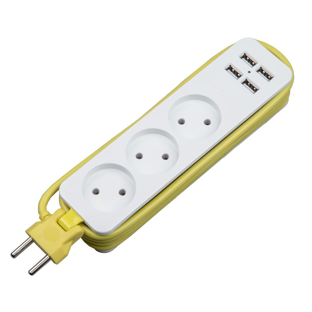 S-CT3-1.8U WHITE-GREEN Удлинитель серии Travel. шнур 1.8м.. 3 гнездa. 10A. б-з. 4USB3.1A. Белый с салатовым. ТМ Uniel