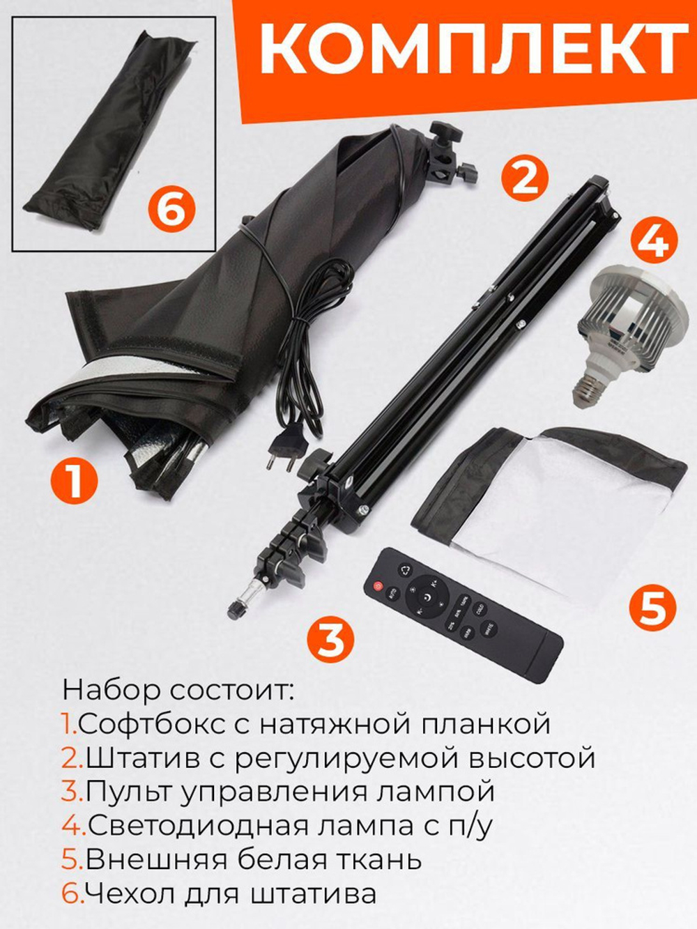Софтбокс 50х70 с усиленным штативом + пульт