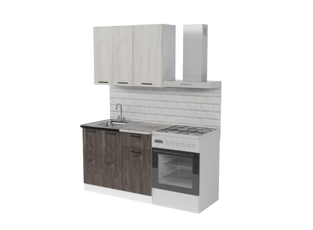 Кухонный гарнитур Сиена мини 1000 мм (Дуб грей/Бетон темный/Белый, Сосна)