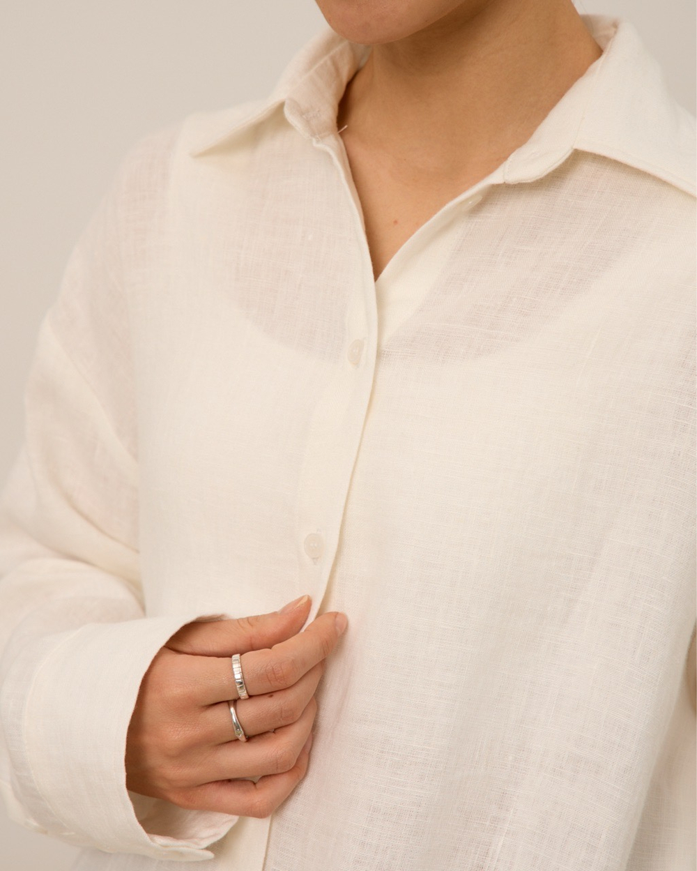Рубашка 07, из 100% льна, молочная
