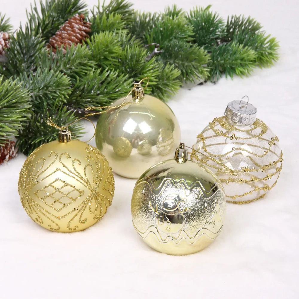 Новогодние шары «Волшебство ночи» 8 см (набор 12 шт), Золото