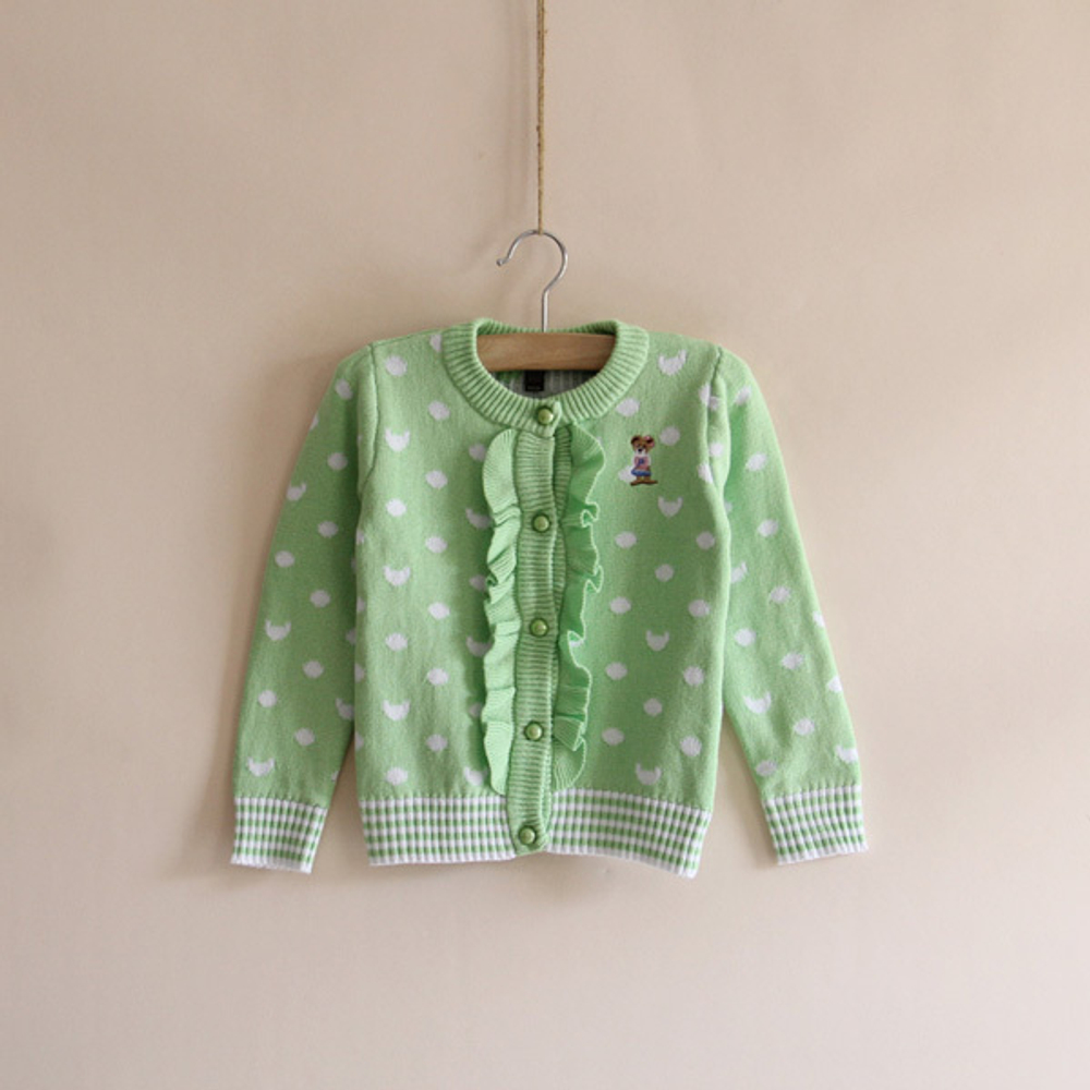 Кофта в горох с рюшами на планке и полосатой отделкой