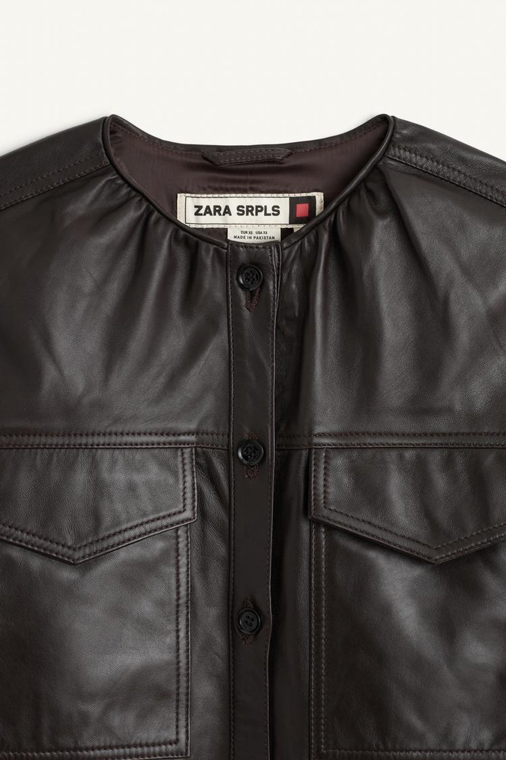 ZARA КУРТКА ИЗ 100% КОЖИ, ШОКОЛАДНЫЙ