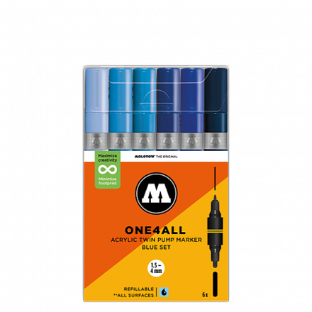 Набор маркеров Molotow ONE4ALL 227HS-CO Twin - 6шт Blue-Set (1,5/4мм)
