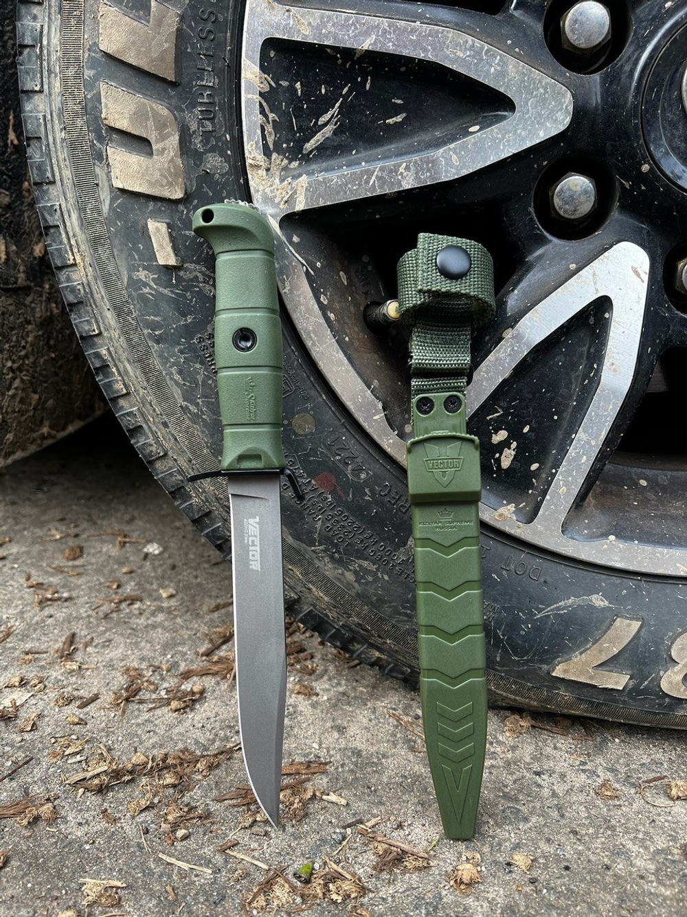 Нож Kizlyar Supreme VECTOR 420HC TW OKH PS (StoneWash, Olive Kraton Handle, Polyamide Sheath)
