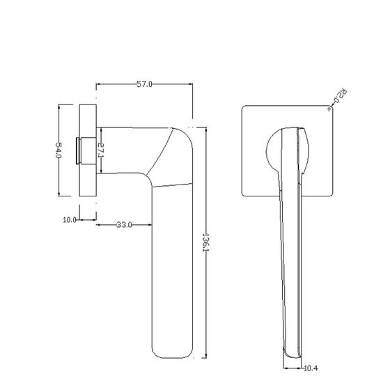 Размеры дверной ручки FLOW ZN